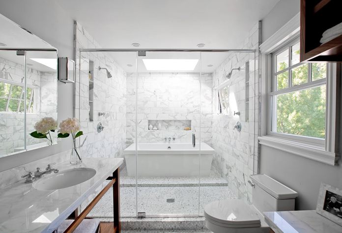 Phòng tắm đá nhân tạo trắng ý