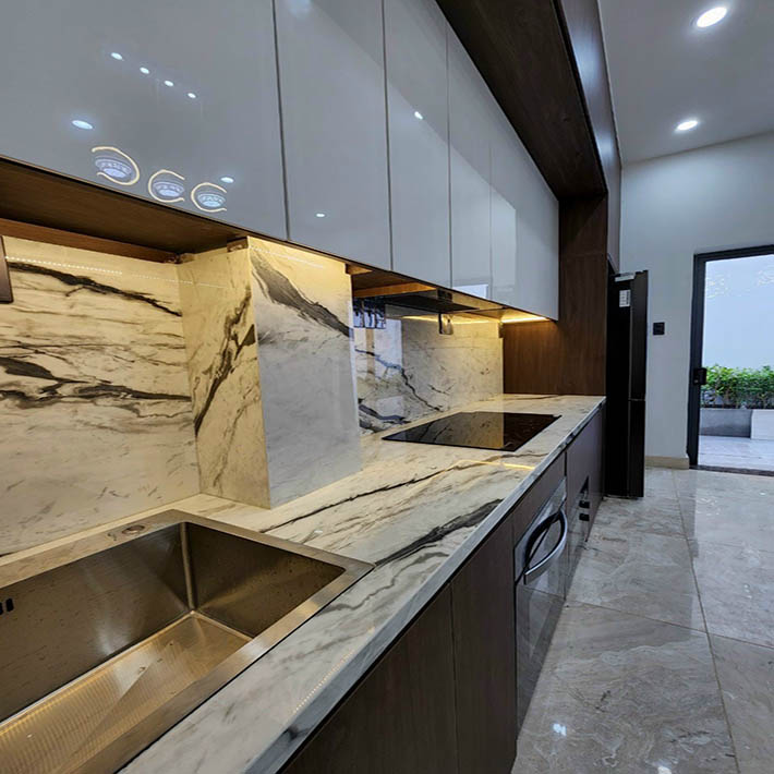 Giá đá marble thiên nhiên bếp màu trắng